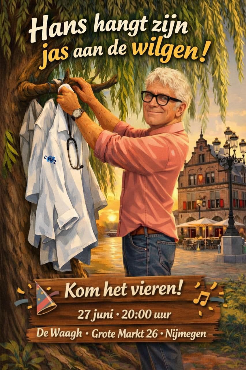 Hans hangt zijn jas aan de wilgen! Kom het vieren op 27 juni om 20:00 uur in De Waagh, Nijmegen